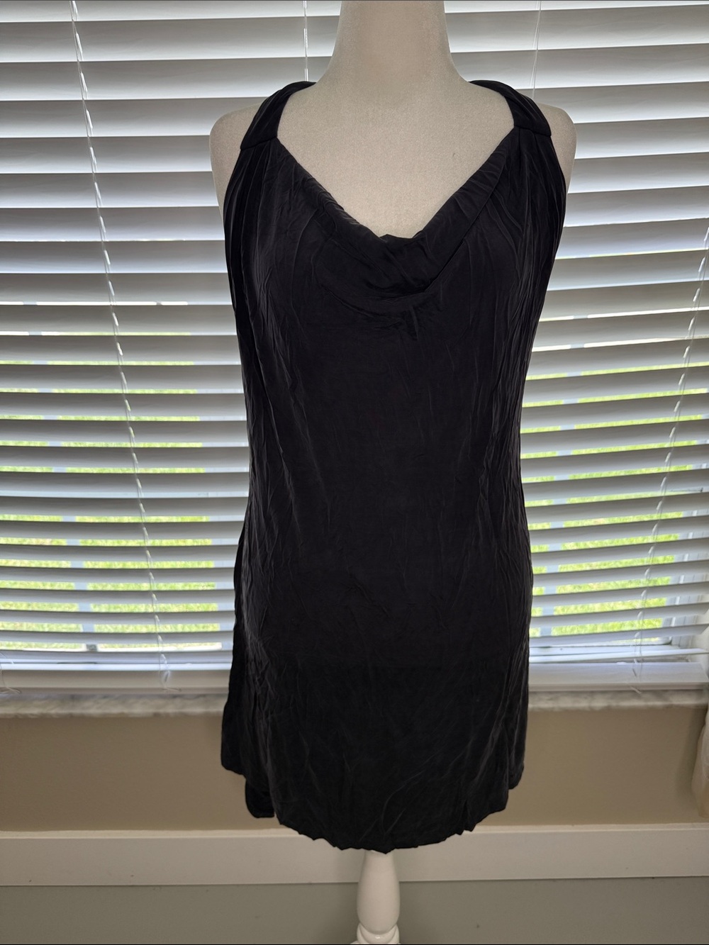 Dark blue Cowl Neck Sleeveless Mini Dress